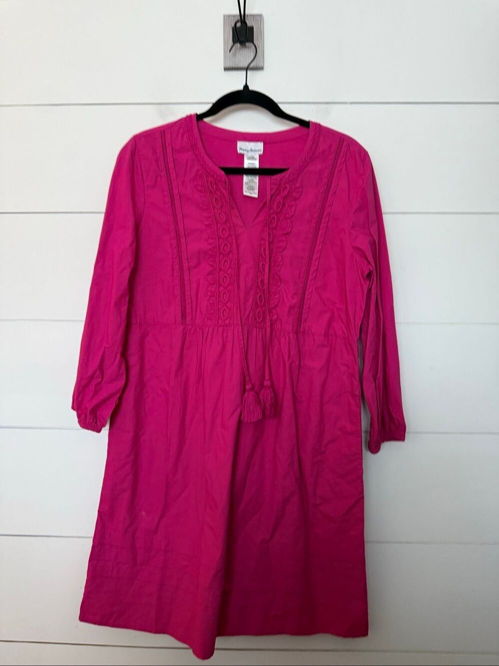 Tommy Bahama Women’s Small Pink Tassel Salina Key Poplin Split Neck Dress